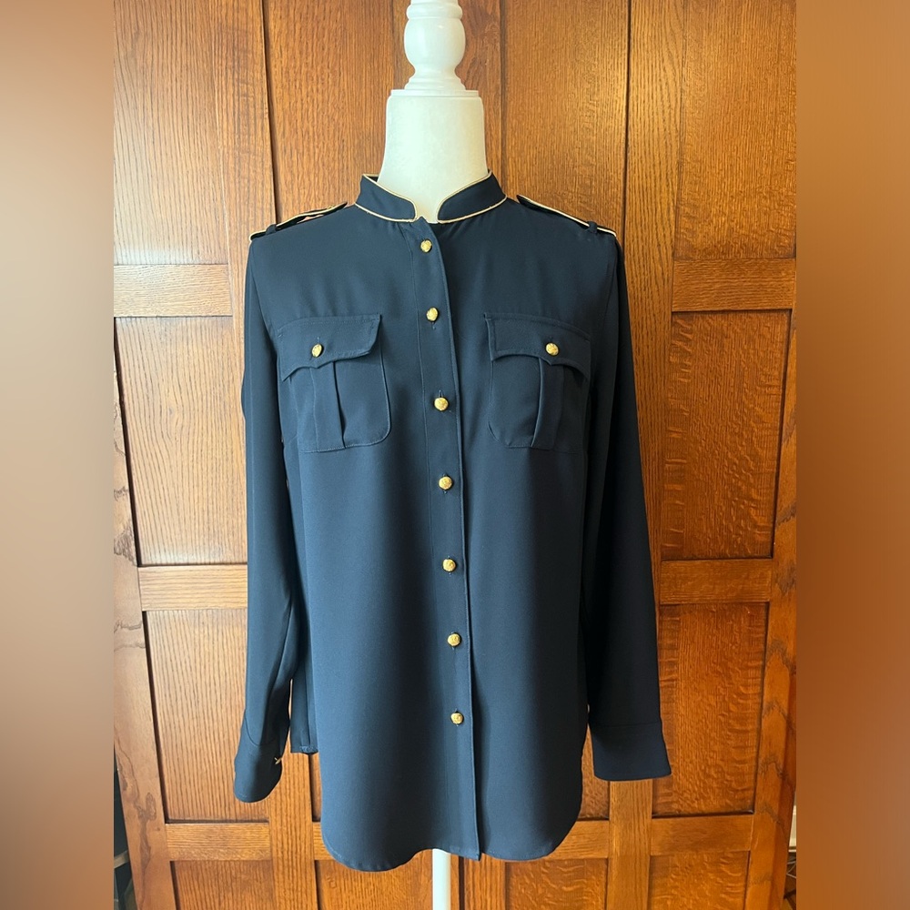 🎖️Lauren Ralph Lauren Military Style Navy Blouse
